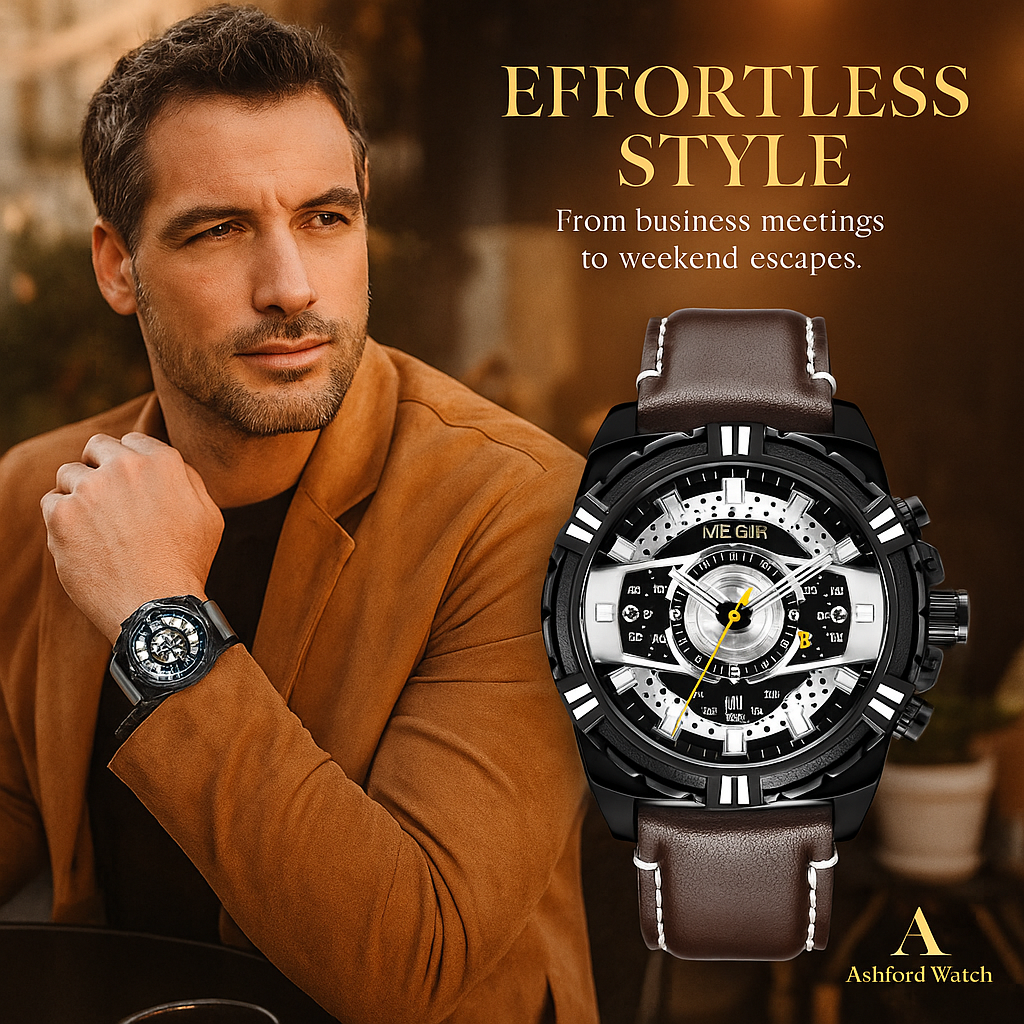 Luxury Leather Military Sport Chronograph Men's Watch