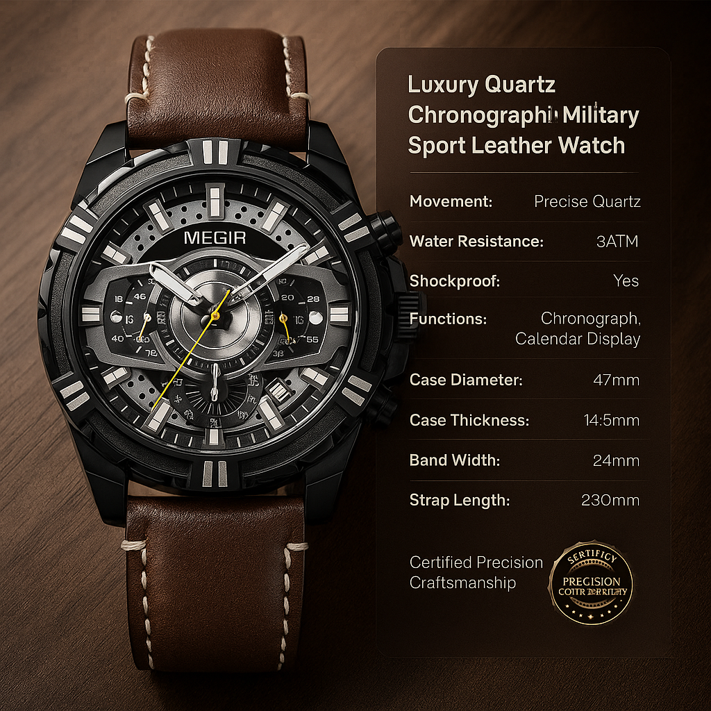 Luxury Leather Military Sport Chronograph Men's Watch