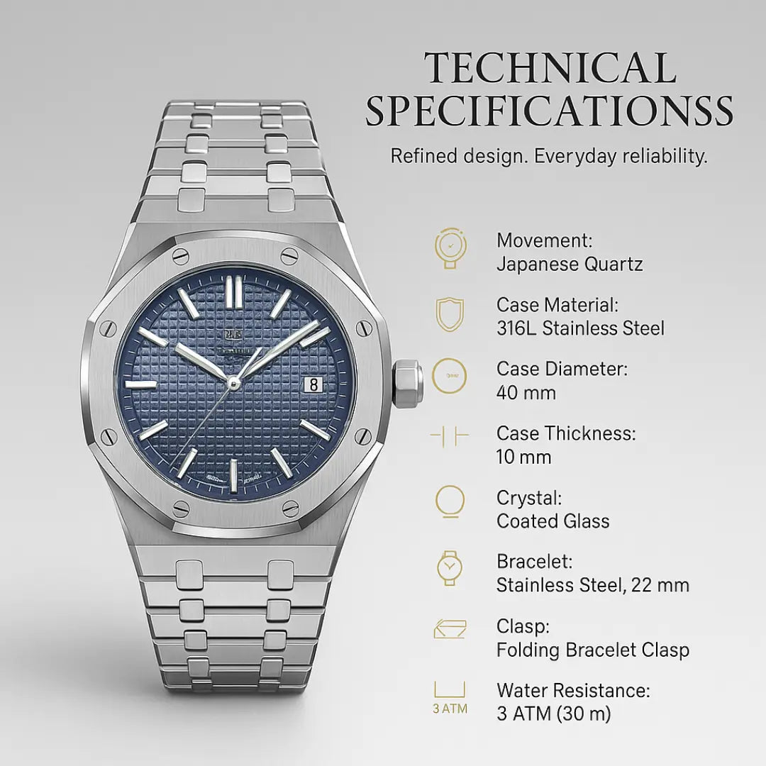 Ashford Firenze – 316L Stainless Steel Quartz Watch 40mm