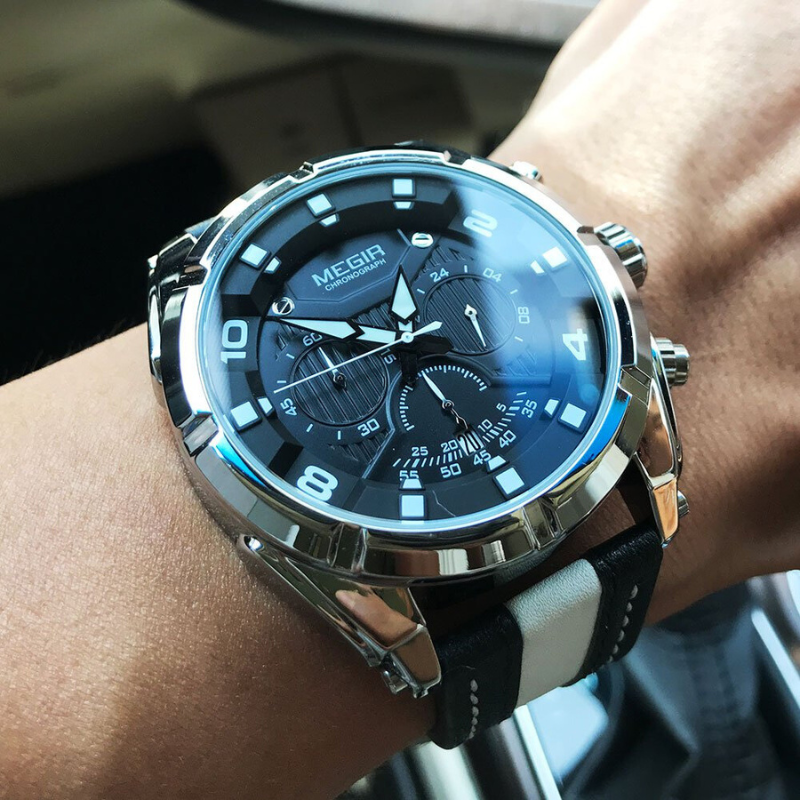 Luxury Leather Military Sport Chronograph Men's Watch