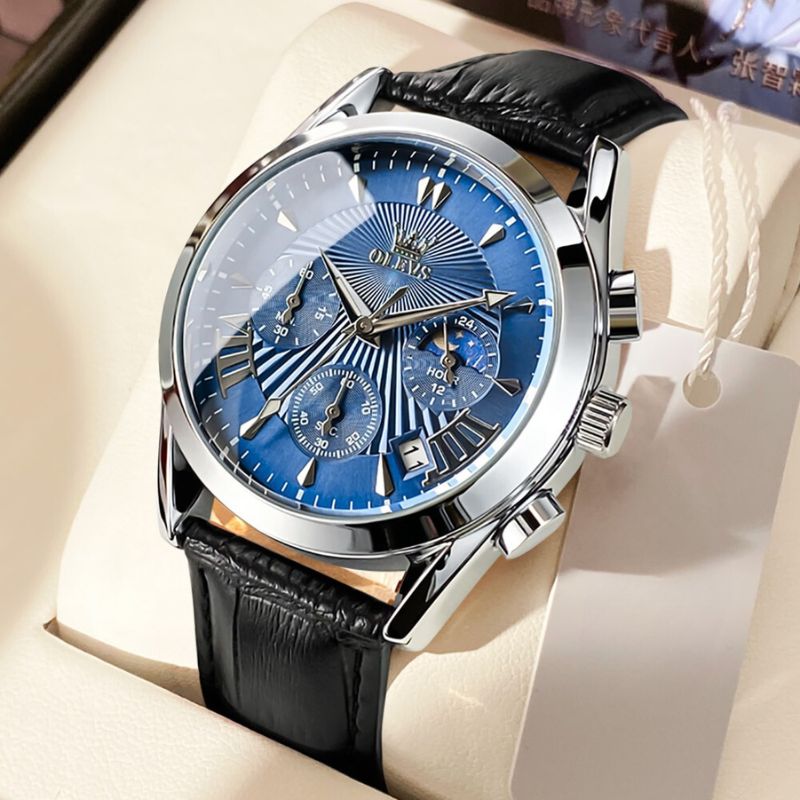 Quartz Men's Watch with Genuine Leather Band