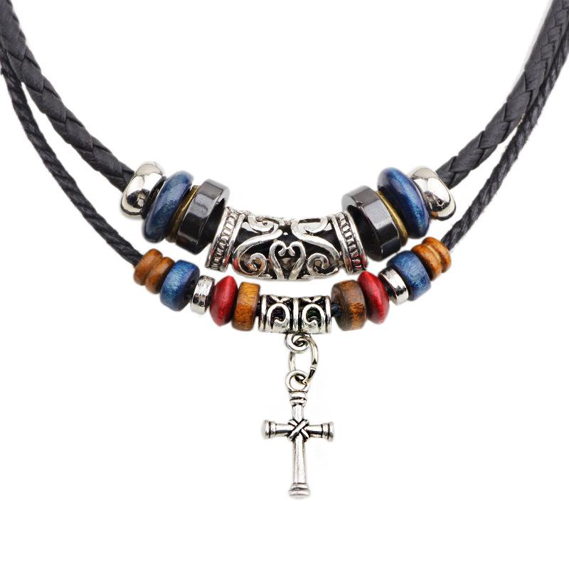 Ashford Vintage Ethnic Cross Necklace – Tribal Beaded Pendant