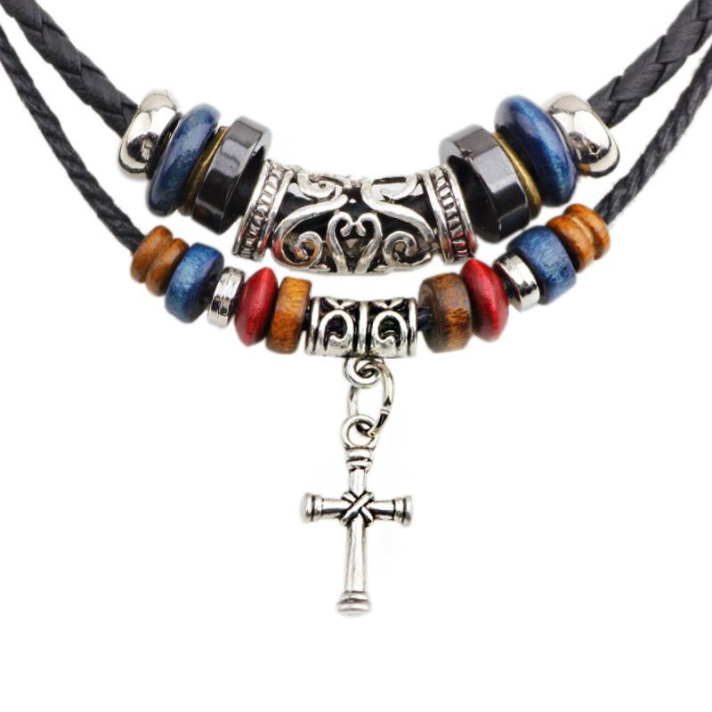 Ashford Vintage Ethnic Cross Necklace – Tribal Beaded Pendant